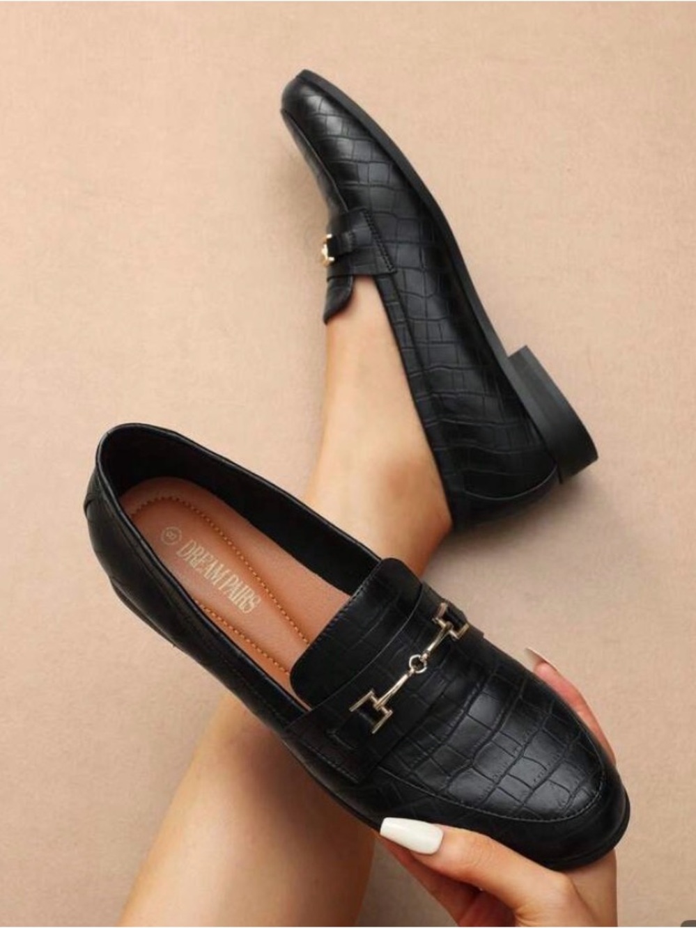 Dream Pairs Black Croc-Embossed Slip-On Penny Loafers size 10